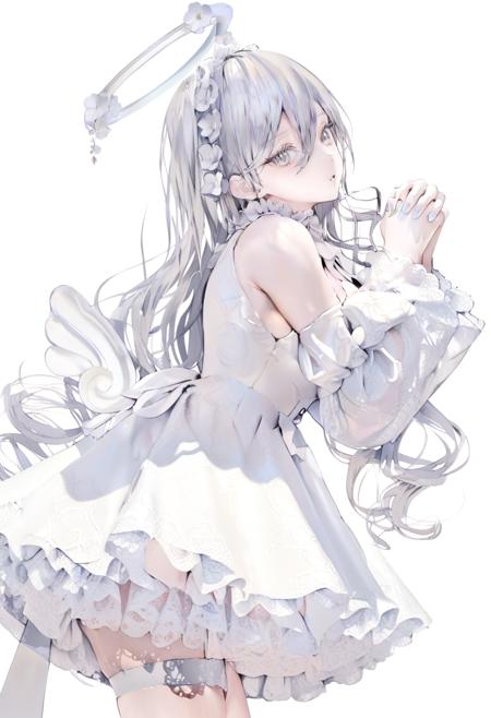 01301-3497287782-best quality, _lora_jimaXL_AWA2_lokr_V53P1_0.95_  1girl, dress, white dress, halo, long hair, white theme, white background, loo.png